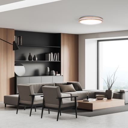 Lumină de plafon LED dimabilă WOODY LED/48W/230V 3000-6500K stejar Ø 38 cm + telecomandă