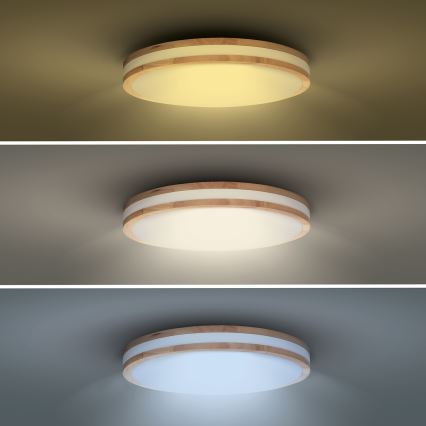 Lumină de plafon LED dimabilă WOODY LED/48W/230V 3000-6500K stejar Ø 38 cm + telecomandă
