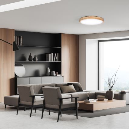 Lumină de plafon LED dimabilă SOLID OAK LED/60W/230V 3000-6500K stejar Ø 51 cm + telecomandă