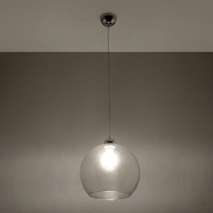 Lustră suspendată pe cablu BALL, 1xE27/15W/230V, Ø 30 cm, transparent/crom lucios