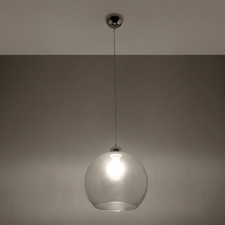 Lustră suspendată pe cablu BALL, 1xE27/15W/230V, Ø 30 cm, transparent/crom lucios