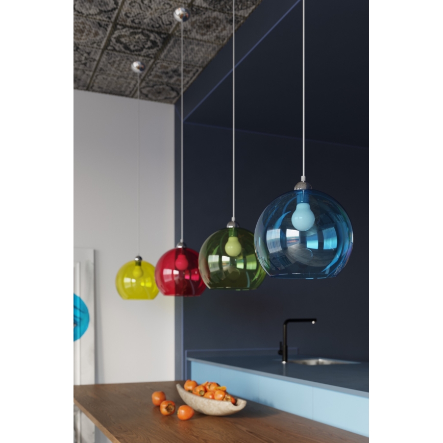 Lustră suspendată pe cablu BALL, 1xE27/15W/230V, Ø 30 cm, transparent/crom lucios