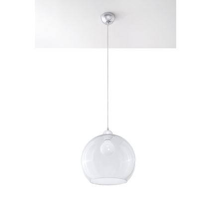 Lustră suspendată pe cablu BALL, 1xE27/15W/230V, Ø 30 cm, transparent/crom lucios
