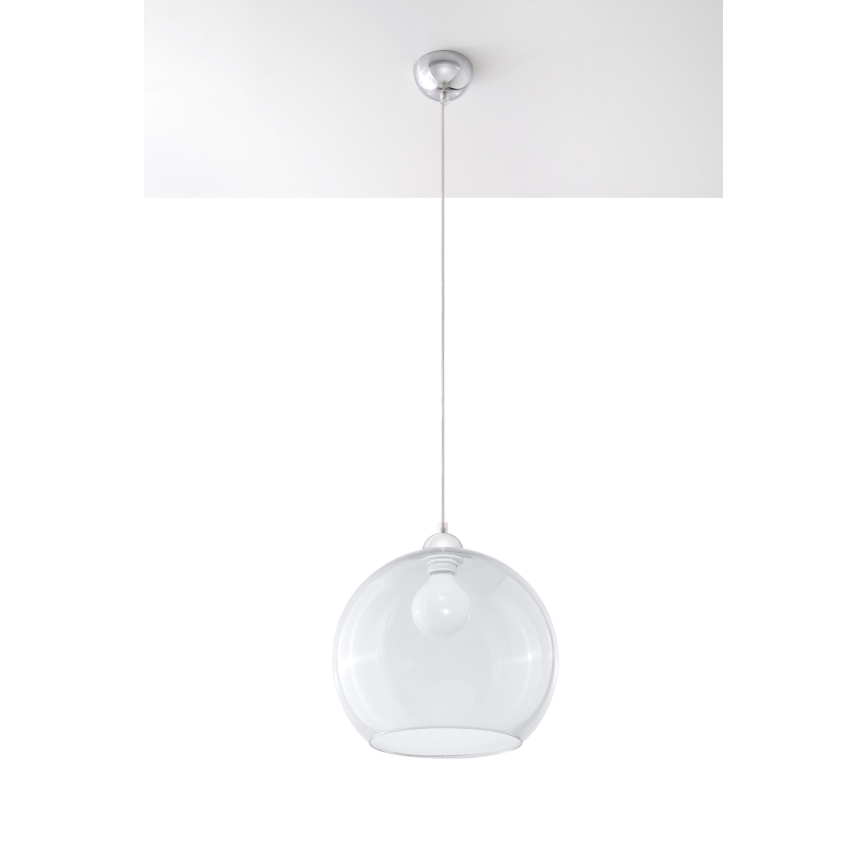 Lustră suspendată pe cablu BALL, 1xE27/15W/230V, Ø 30 cm, transparent/crom lucios