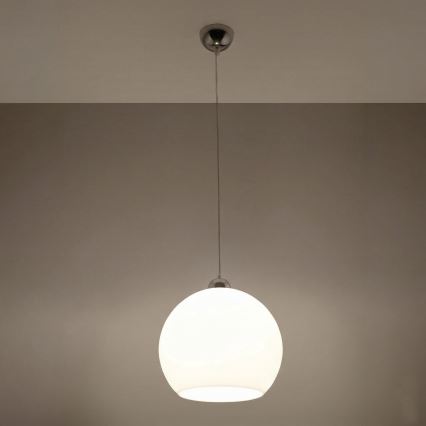Lampă suspendată pe cablu BALL 1xE27/15W/230V Ø 30 cm albă/crom lucios