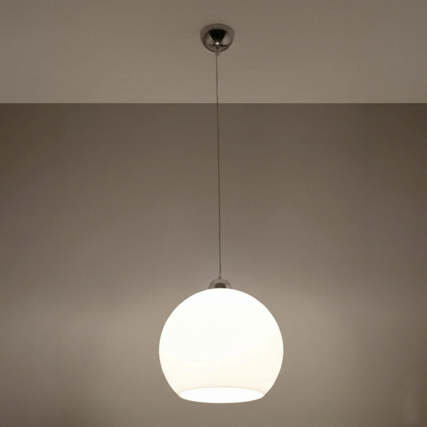 Lampă suspendată pe cablu BALL 1xE27/15W/230V Ø 30 cm albă/crom lucios