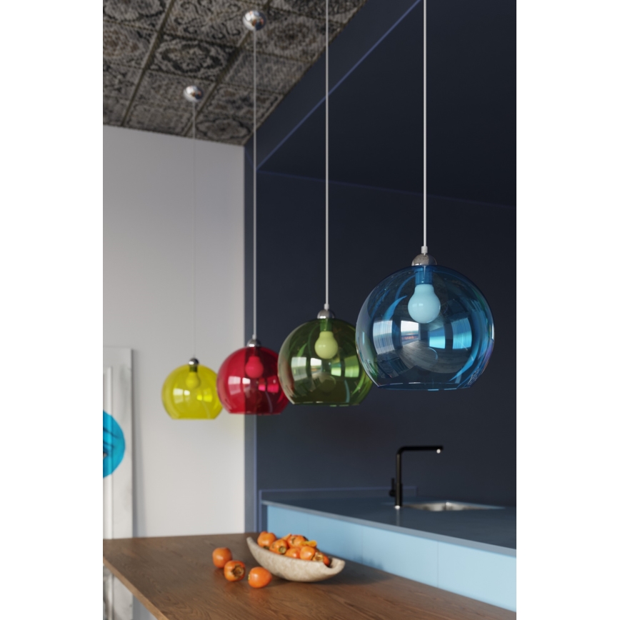 Lampă suspendată pe cablu BALL 1xE27/15W/230V Ø 30 cm albă/crom lucios
