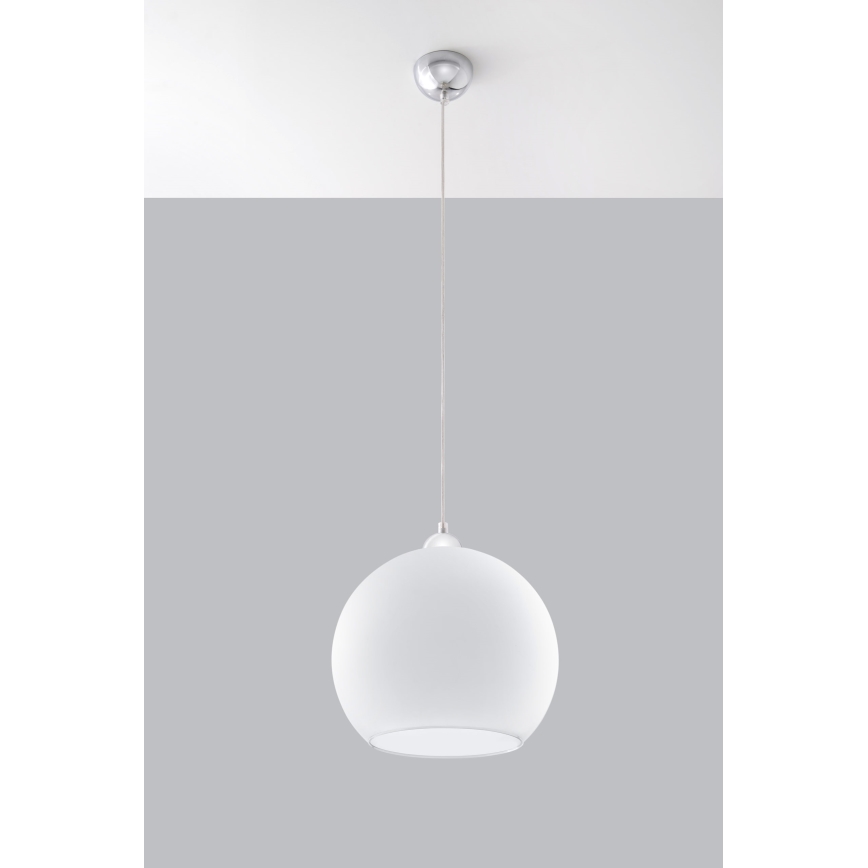 Lampă suspendată pe cablu BALL 1xE27/15W/230V Ø 30 cm albă/crom lucios