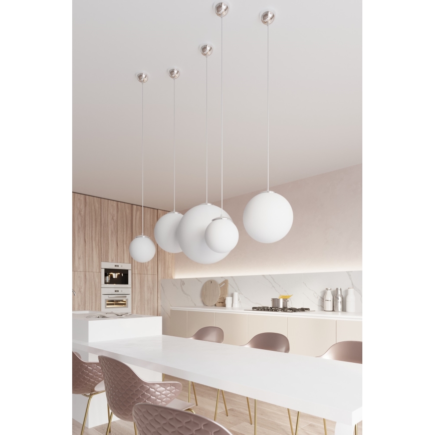 Lampă suspendată pe cablu UGO 1xE27/15W/230V, Ø 30 cm, alb/crom lucios