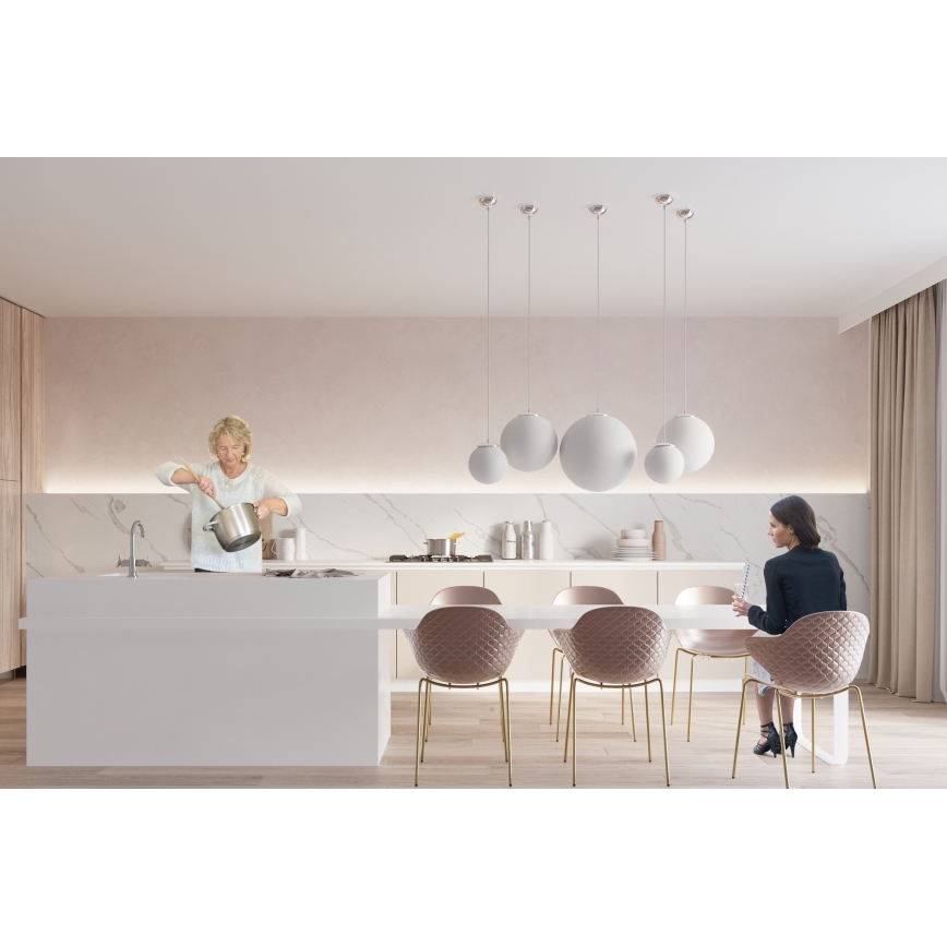 Lampă suspendată pe cablu UGO 1xE27/15W/230V, Ø 30 cm, alb/crom lucios