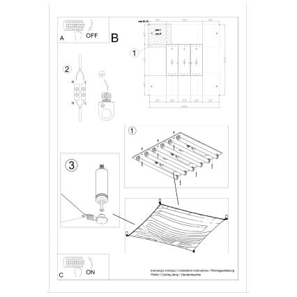 Plafonieră LED LUNA 6xG13/8,5W/230V 140x140 cm albă