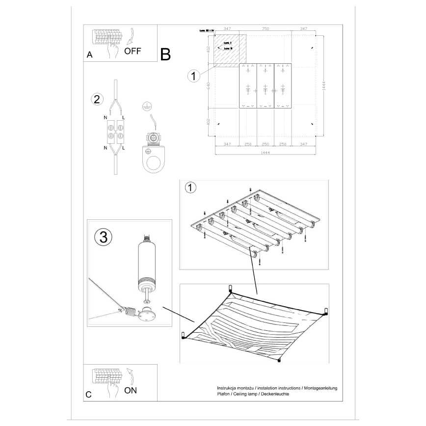 Plafonieră LED LUNA 6xG13/8,5W/230V 140x140 cm albă