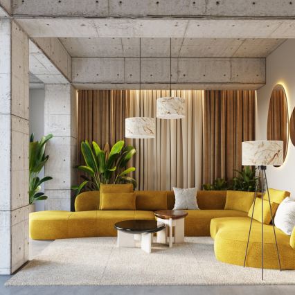 Lustră suspendată cu cablu NEVIA, 1xE27/15W/230V, Ø 40 cm, bej/decor marmură