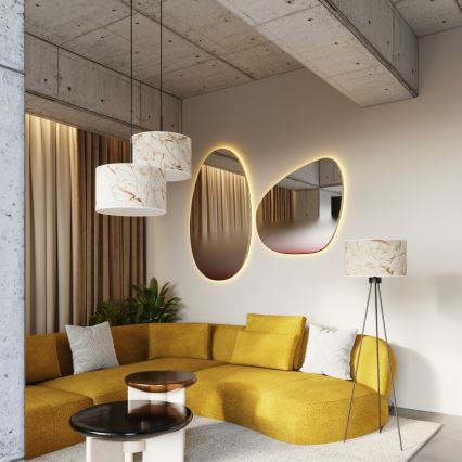Lustră suspendată cu cablu NEVIA, 1xE27/15W/230V, Ø 40 cm, bej/decor marmură