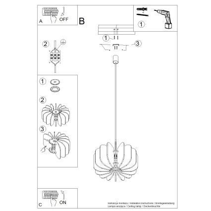 Lustră suspendată pe cablu MULA, 1 x E27, 15 W, 230 V, diam. 45 cm, galbenă