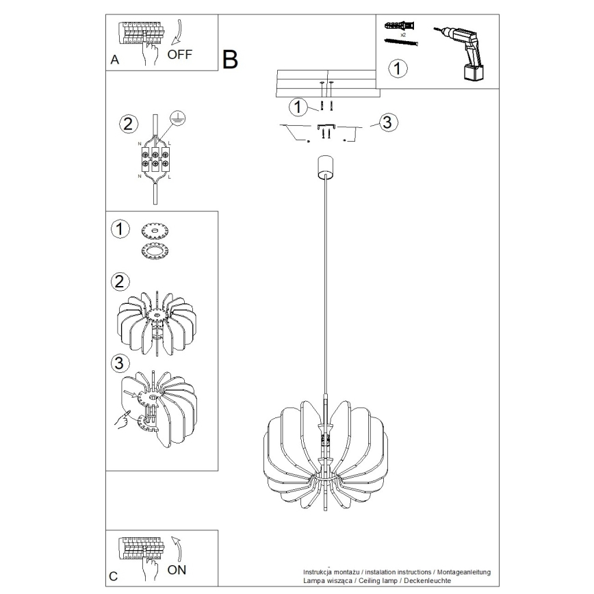 Lustră suspendată pe cablu MULA, 1 x E27, 15 W, 230 V, diam. 45 cm, galbenă
