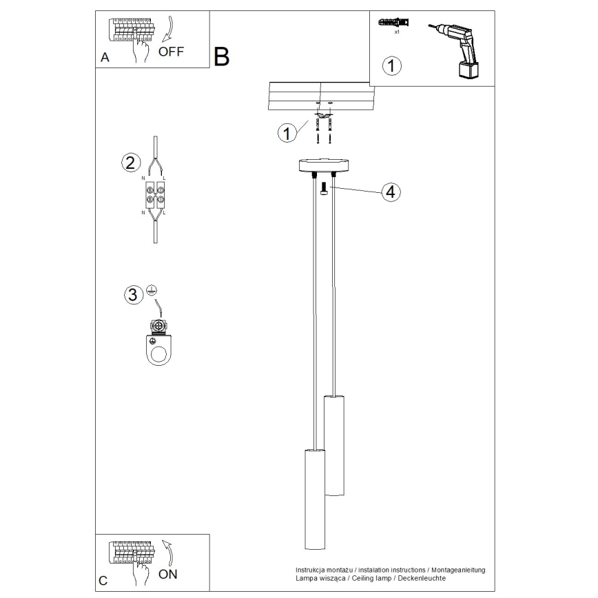 Lampă suspendată pe cablu LAGOS, 2 x GU10, 10 W, 230 V, negru