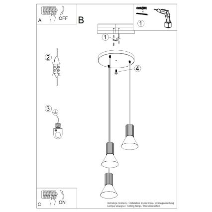 Lustră pe cablu ESTRIA 3xE14/10W/230V, diam. 30 cm, verde