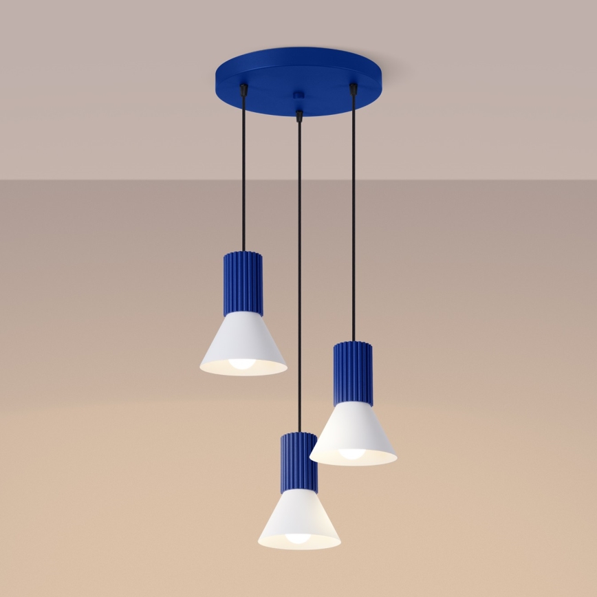 Lustră suspendată pe cablu ESTRIA, 3xE14/10W/230V, Ø 30 cm, albastru