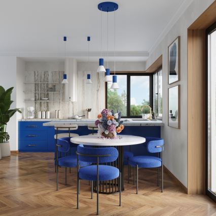 Lustră suspendată pe cablu ESTRIA, 3xE14/10W/230V, Ø 30 cm, albastru