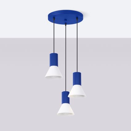 Lustră suspendată pe cablu ESTRIA, 3xE14/10W/230V, Ø 30 cm, albastru