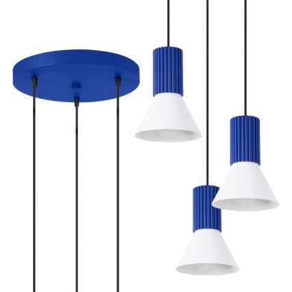 Lustră suspendată pe cablu ESTRIA, 3xE14/10W/230V, Ø 30 cm, albastru