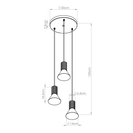 Lustră suspendată pe cablu ESTRIA, 3xE14/10W/230V, Ø 30 cm, albastru