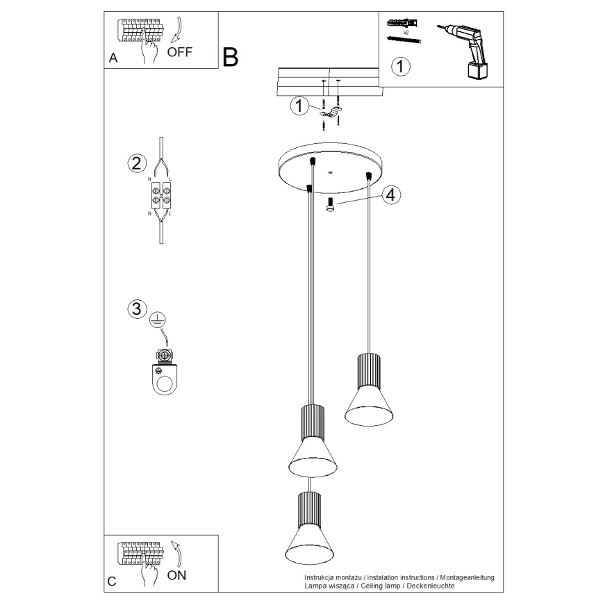 Lustră suspendată pe cablu ESTRIA, 3xE14/10W/230V, Ø 30 cm, albastru