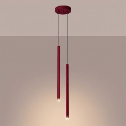 Candelabru suspendat pe cablu PASTELO 2xG9/8W/230V roșu
