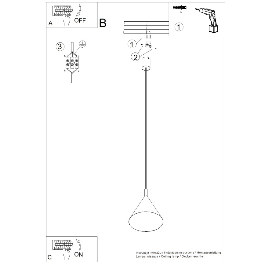 Lustră suspendată pe cablu NOX 1xE27/15W/230V crem