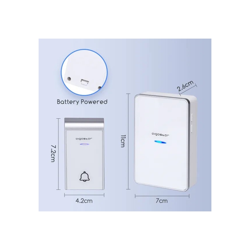 Sonerie fără fir Aigostar 3xAA IP44 alb/argintiu