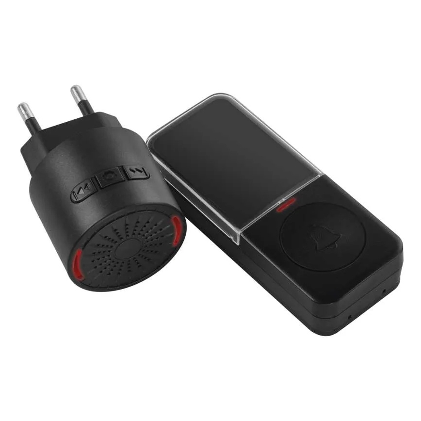 Sonerie fără fir pentru priză 230 V, cu 1 baterie CR2032 inclusă, neagră