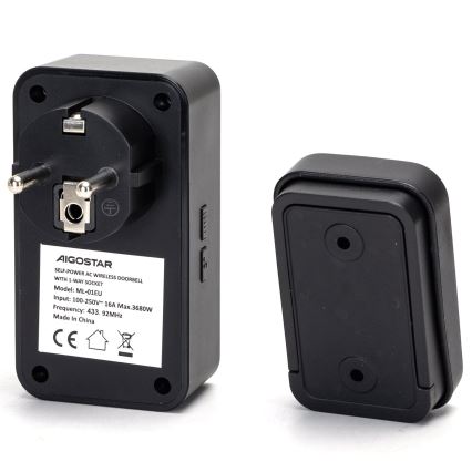 Sonerie fără fir pentru priză Aigostar 1Z 3680W/230V IPX4 negru