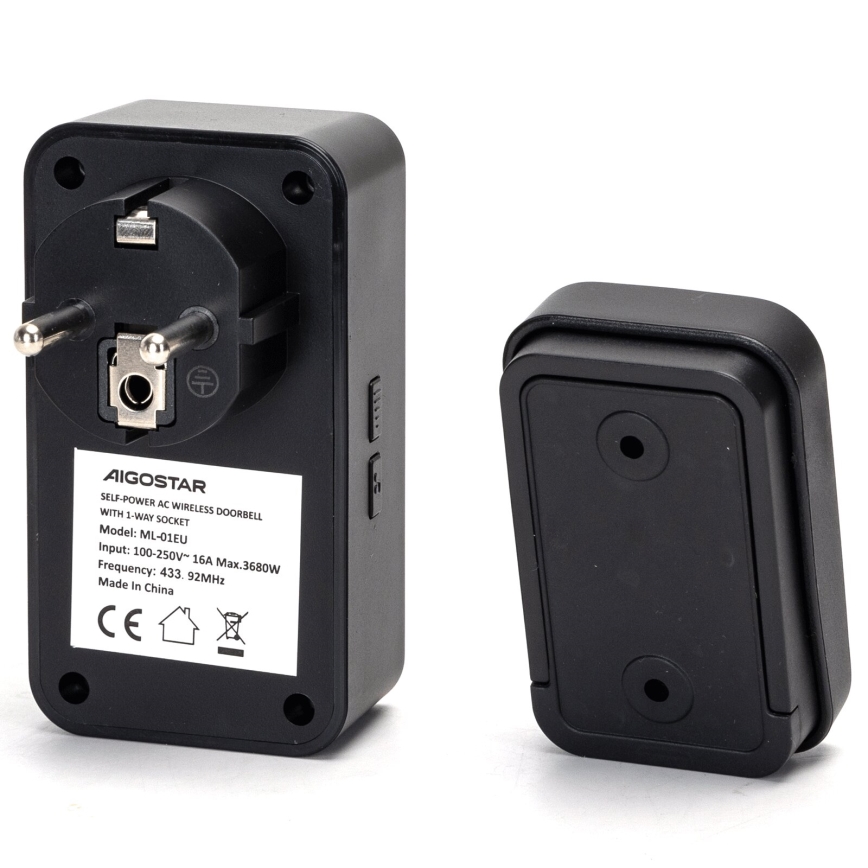 Sonerie fără fir pentru priză Aigostar 1Z 3680W/230V IPX4 negru