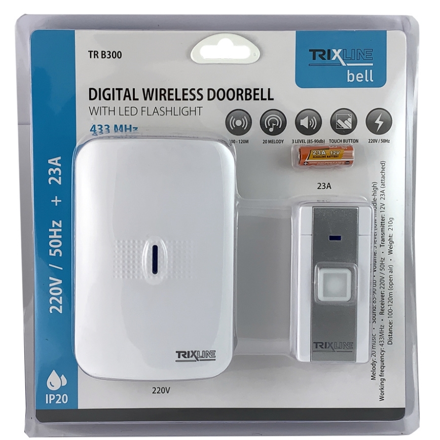 Sonerie fără fir pentru priză BELL 230V + 1x23A alb