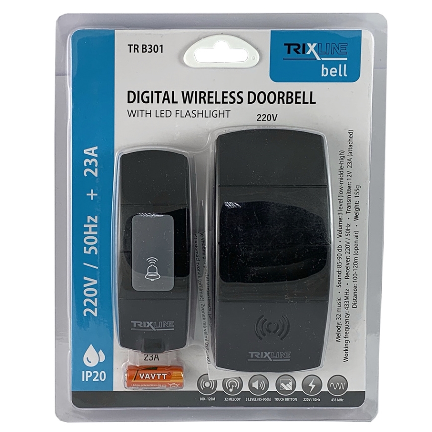 Sonerie fără fir pentru priză BELL 230V + 1x23A negru