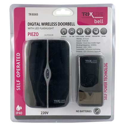 Sonerie fără fir pentru priză PIEZO BELL 230V + 1x23A IP40 negru