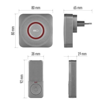 Sonerie wireless de priză GoSmart 230V + 1xCR2032, gri, Wi-Fi