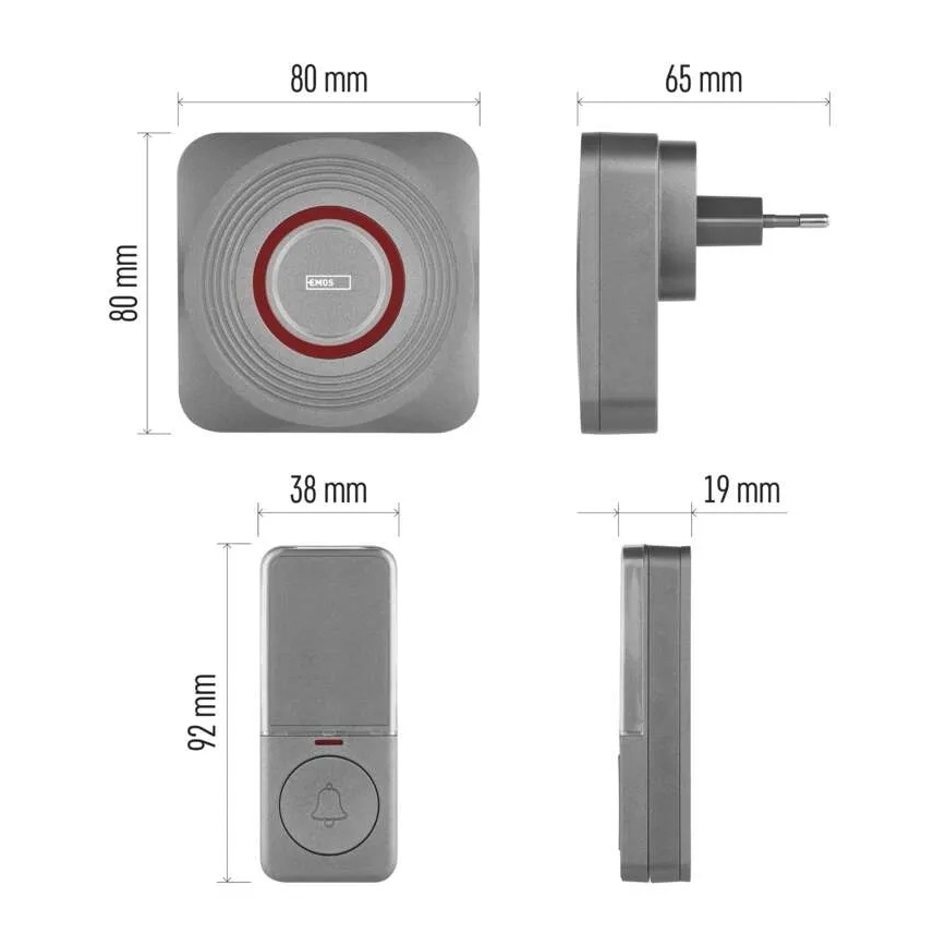 Sonerie wireless de priză GoSmart 230V + 1xCR2032, gri, Wi-Fi