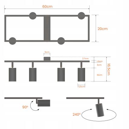 Spot 4xGU10/30W/230V alb