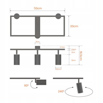 Spot aplicat 3x GU10, 30W, 230V, alb