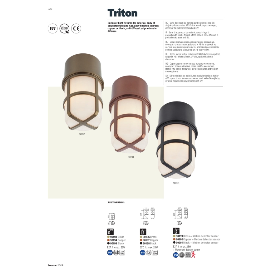 Spot de exterior TRITON 1xE27/28W/230V IP54 alamă Redo 90193