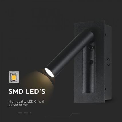 Spot de perete LED/2W/230V 3000K negru