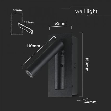 Spot de perete LED/2W/230V 3000K negru
