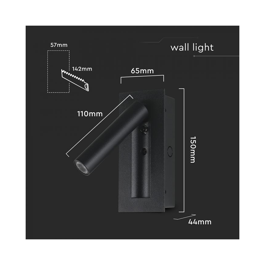 Spot de perete LED/2W/230V 3000K negru