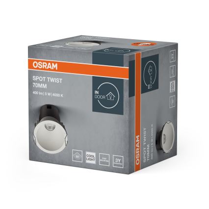 Spot încastrat LED Osram SPOT TWIST, 5 W, 230 V, 4000 K, Ø 7 cm, alb