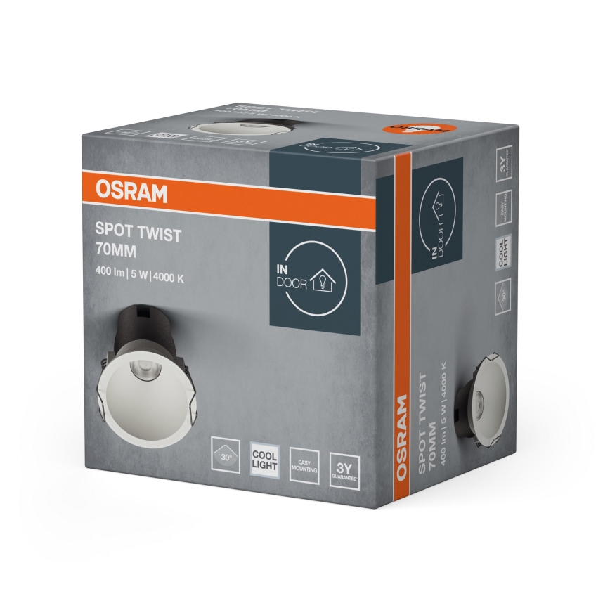 Spot încastrat LED Osram SPOT TWIST, 5 W, 230 V, 4000 K, Ø 7 cm, alb