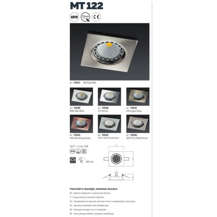 Spot încastrat MT 1xGU10/50W/12V Redo 70329