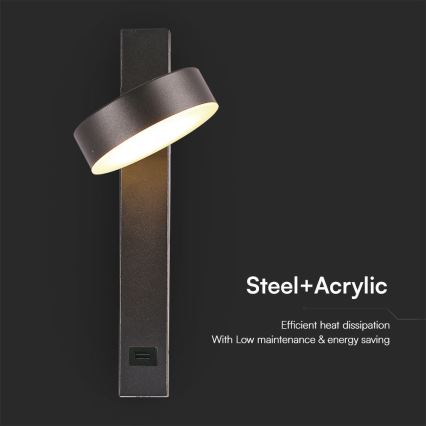 Spot LED de perete cu port USB LED/8W/230V 3000K