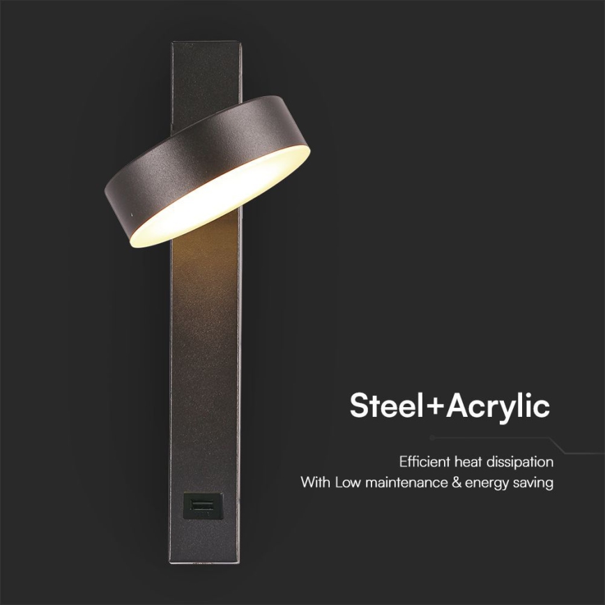 Spot LED de perete cu port USB LED/8W/230V 3000K